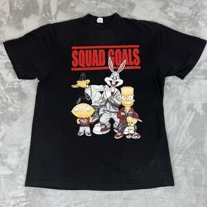 Squad Goals Shirt Mens 3XL Black Bugs Bart Stewie Daffy Tweety Graphic Cartoon
